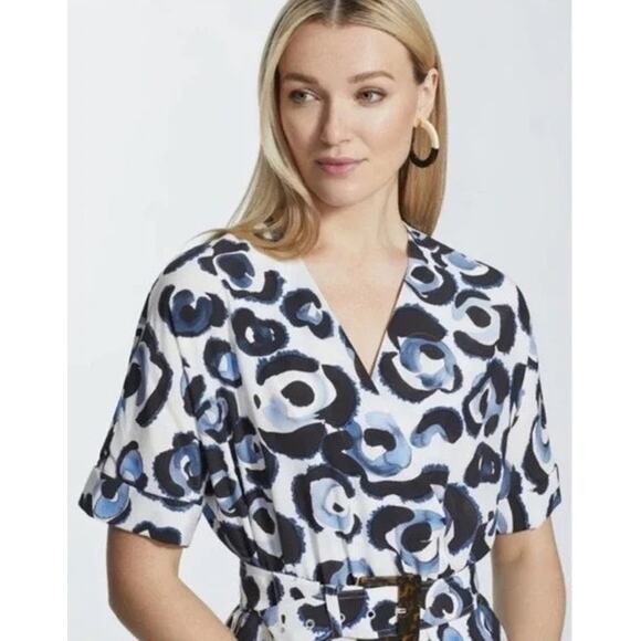 Lafayette 148 New York Silk Blue Leopard Belted Dress XS - Picture 12 of 12